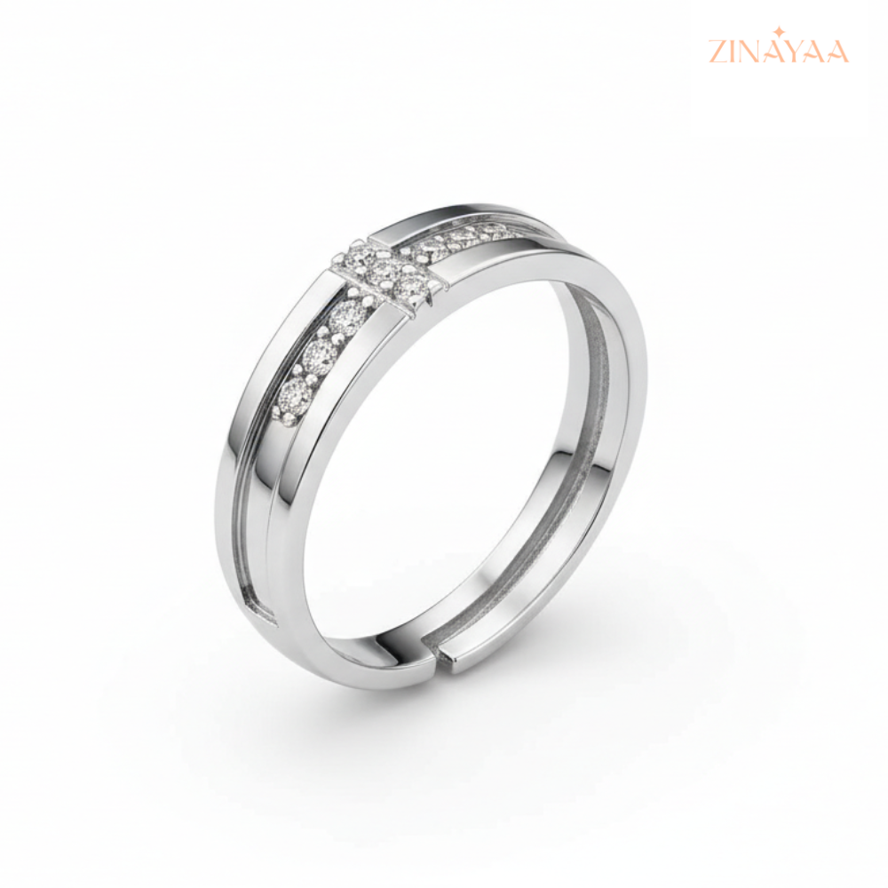 925 Sterling Silver Crossline Adjustable Ring