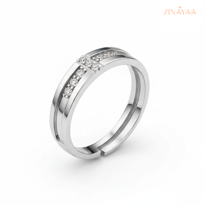 925 Sterling Silver Crossline Adjustable Ring