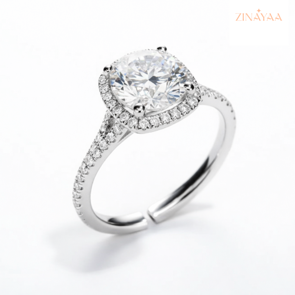 925 Sterling Silver Halo Solitaire Adjustable Ring