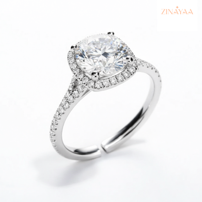 925 Sterling Silver Halo Solitaire Adjustable Ring