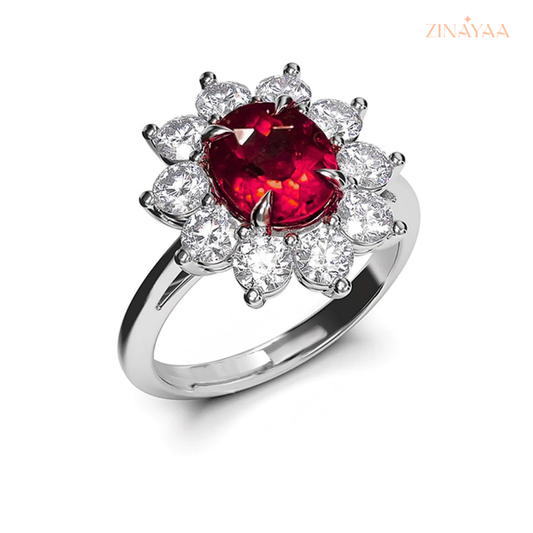925 Sterling Silver Ruby Blossom Adjustable Ring