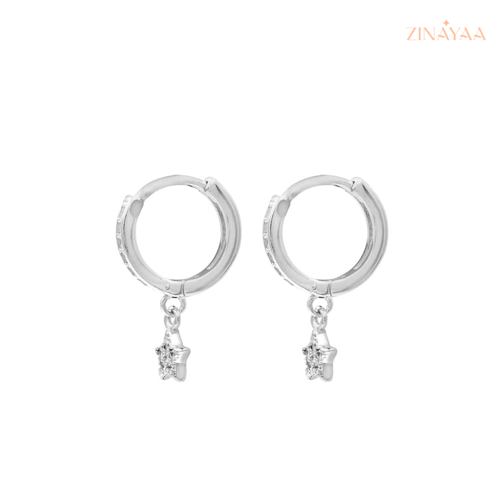 925 Sterling Silver Star Drop Hoop Earrings