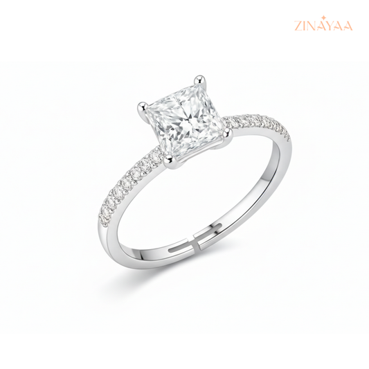 925 Sterling Silver Princess-Cut Sparkle Adjustable Ring