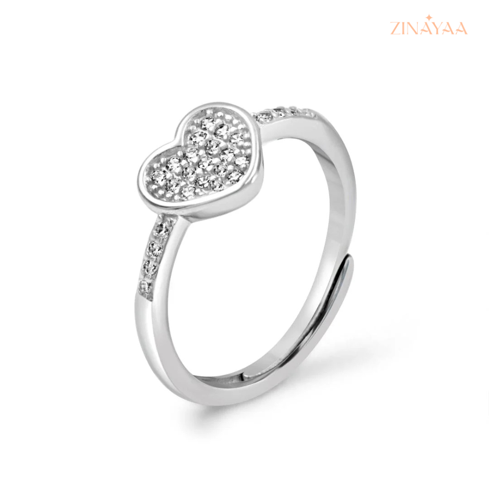 925 Sterling Silver Sparkling Heart Adjustable Ring