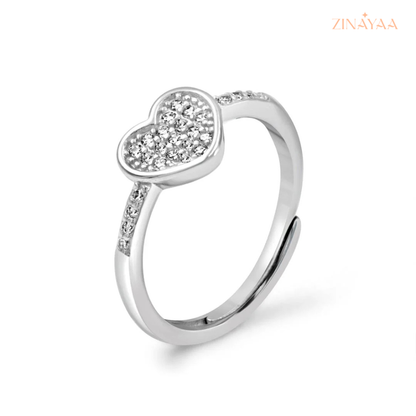 925 Sterling Silver Sparkling Heart Adjustable Ring
