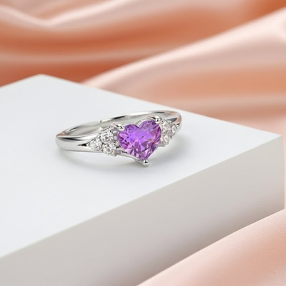 92.5 Sterling Silver Heart-Cut Purple Stone Ring for Women