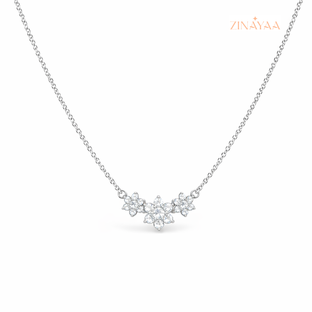 925 Sterling Silver Floral Sparkle Adjustable Necklace
