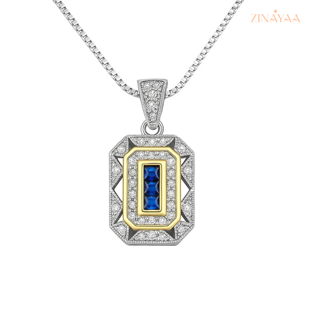 925 Sterling Silver Royal Blue Frame Adjustable Pendant Necklace