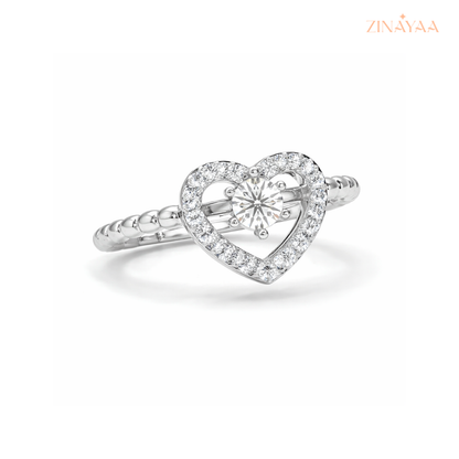 925 Sterling Silver Heart Halo Adjustable Ring