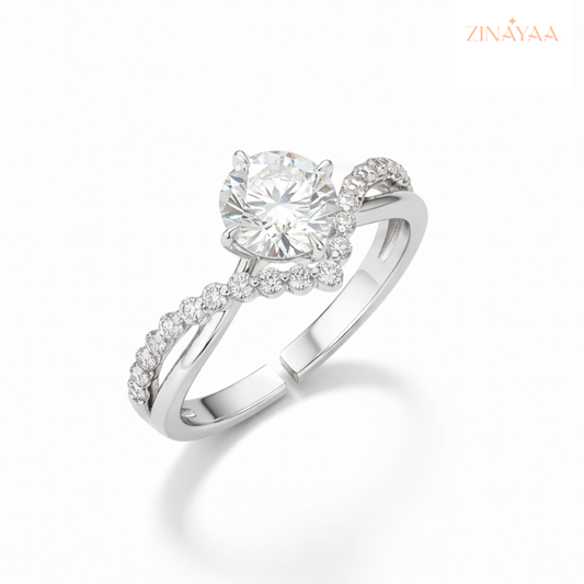 925 Sterling Silver Twisted Halo Solitaire Adjustable Ring
