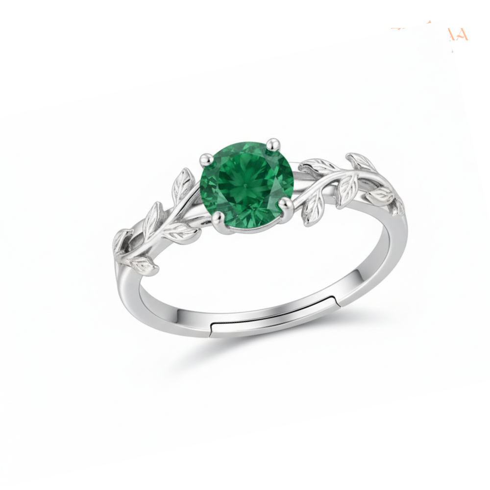 925 Sterling Silver Emerald Leaf Adjustable Ring