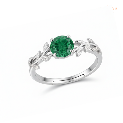 925 Sterling Silver Emerald Leaf Adjustable Ring