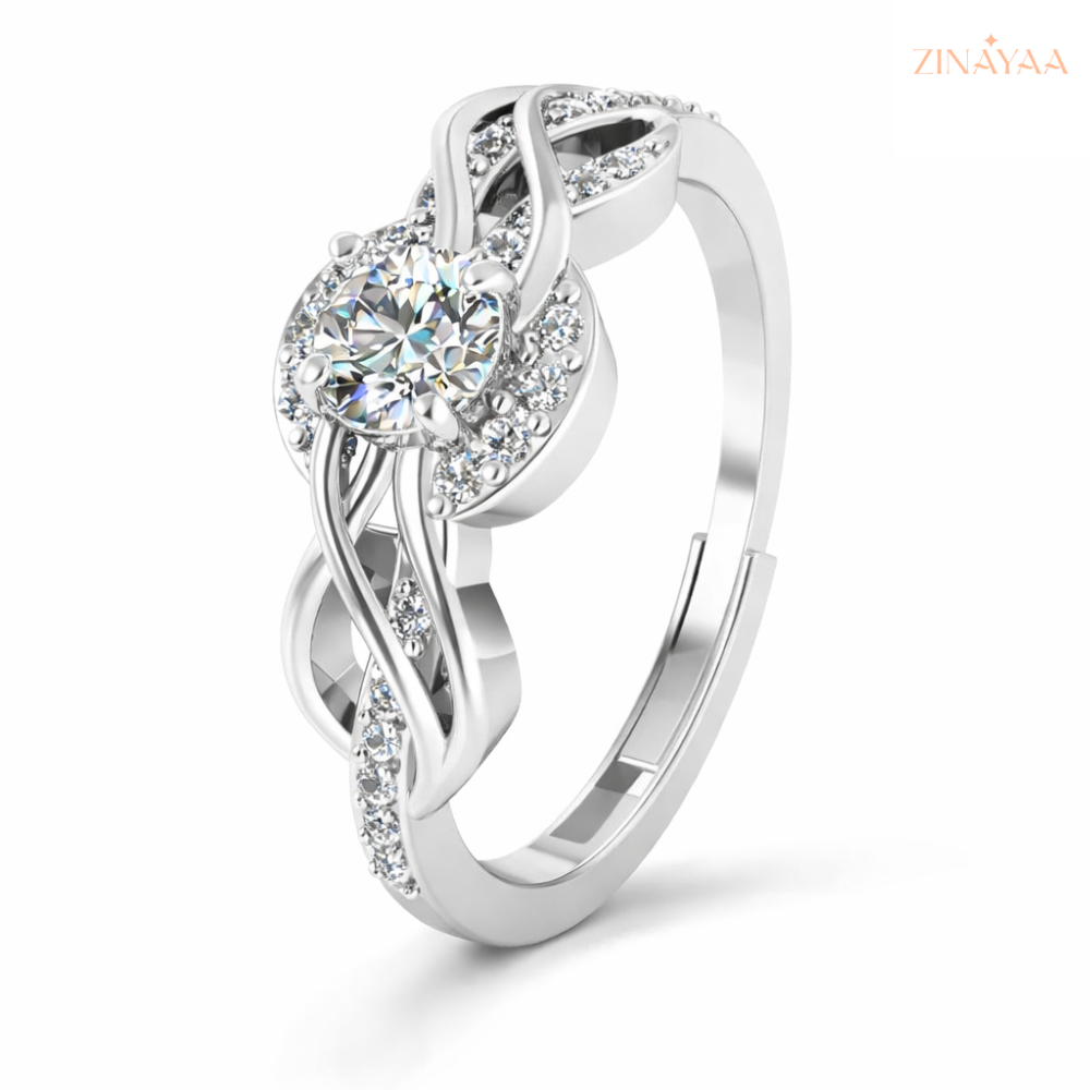 92.5 Sterling Silver Intertwined Halo Solitaire Ring for Women