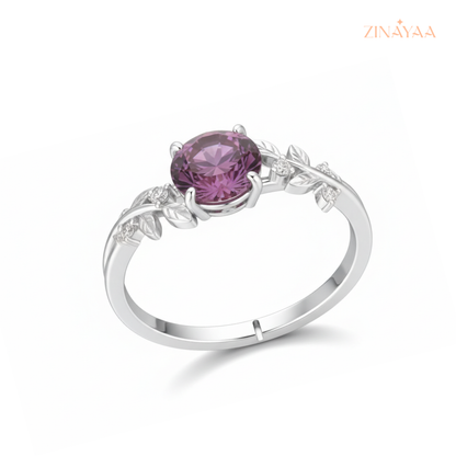 925 Sterling Silver Floral Amethyst Adjustable Ring