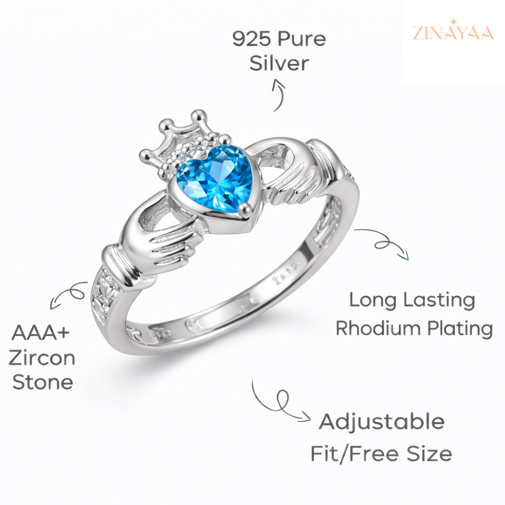 92.5 Sterling Silver Royal Embrace Heart Women’s Adjustable Ring
