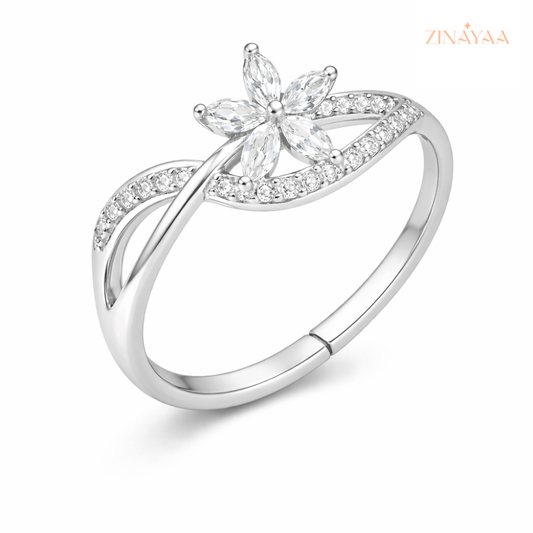 925 Sterling Silver Floral Grace Adjustable Ring