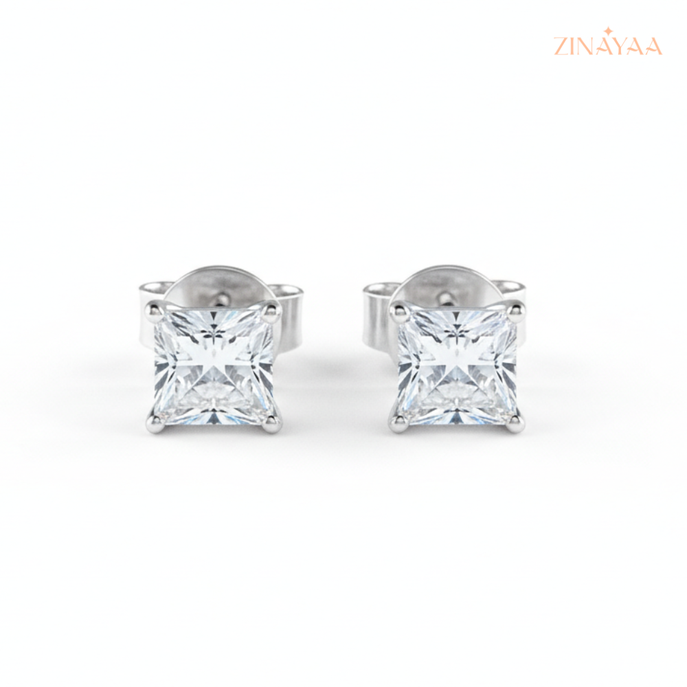 925 Sterling Silver Princess-Cut Solitaire Stud Earrings