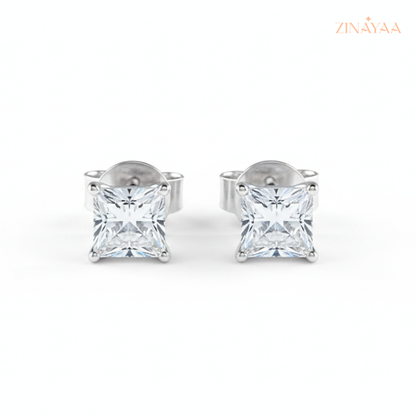 925 Sterling Silver Princess-Cut Solitaire Stud Earrings