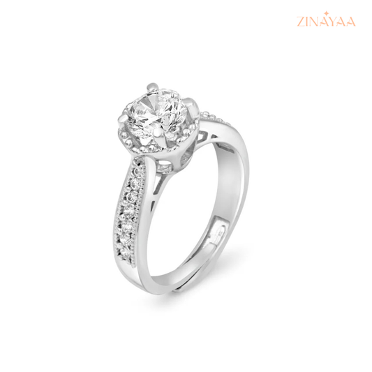 Zinayaa 925 Sterling Silver Crown Solitaire Adjustable Ring