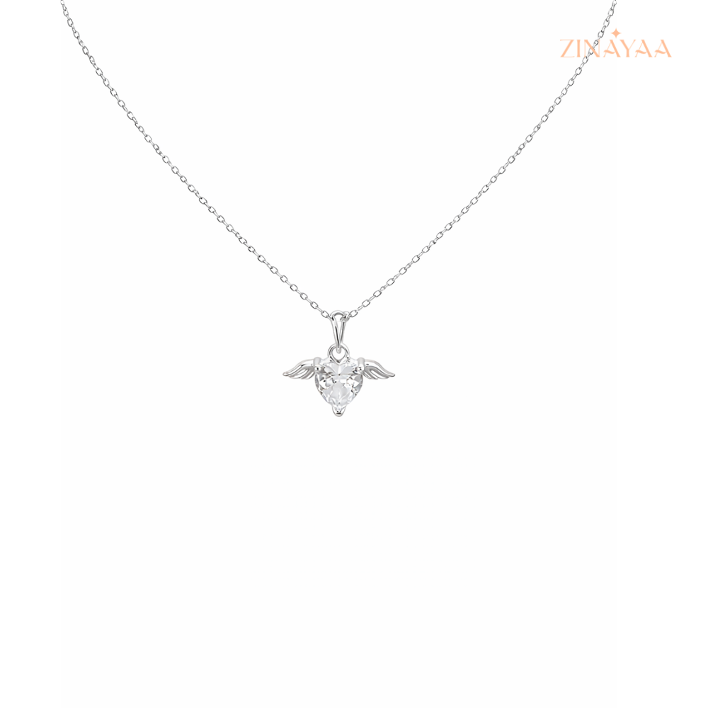 925 Sterling Silver Angel Heart Pendant Necklace