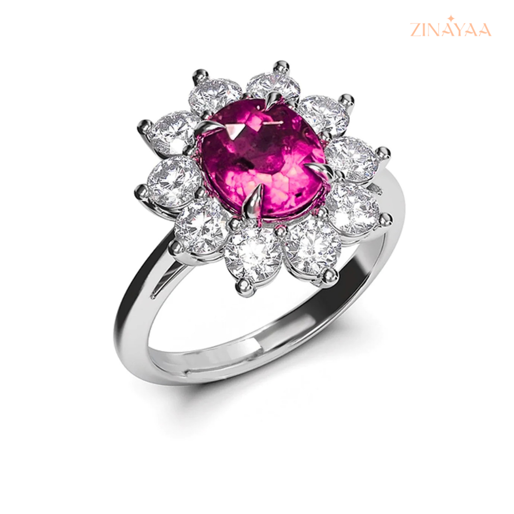 925 Sterling Silver Ruby Bloom Statement Adjustable Ring