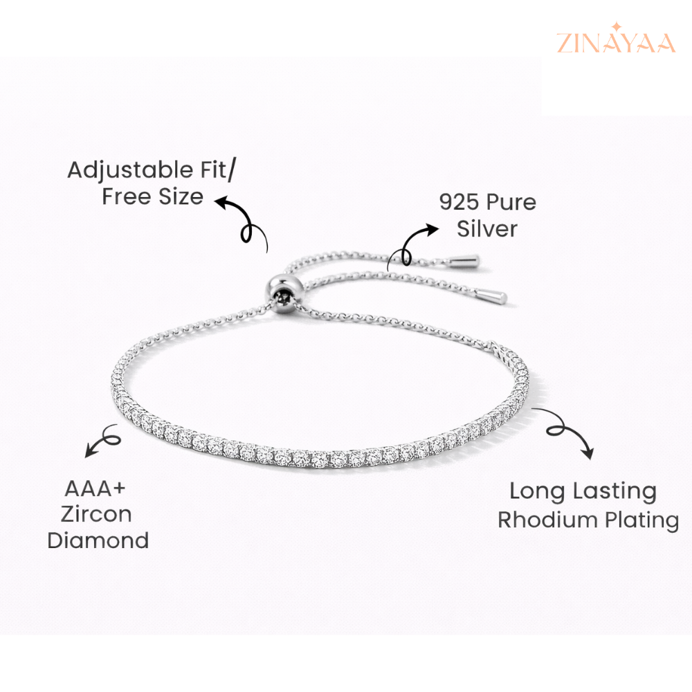92.5 Sterling Silver Adjustable Tennis Bracelet