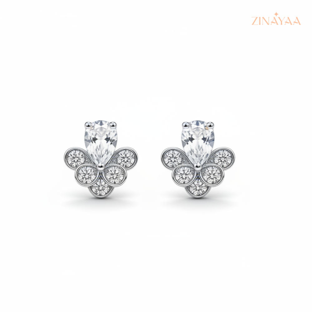 925 Sterling Silver Floral Sparkle Stud Earrings