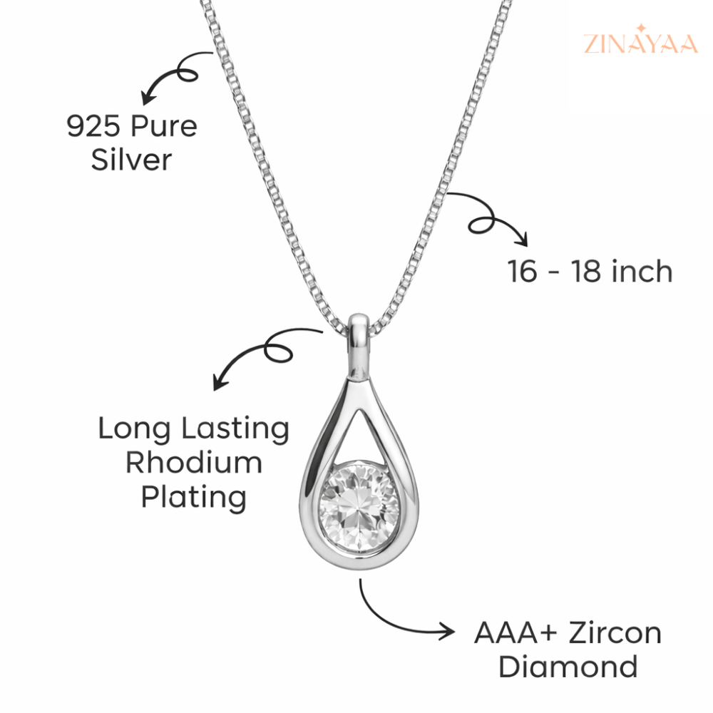 92.5 Sterling Silver Pear Drop Pendant with Chain