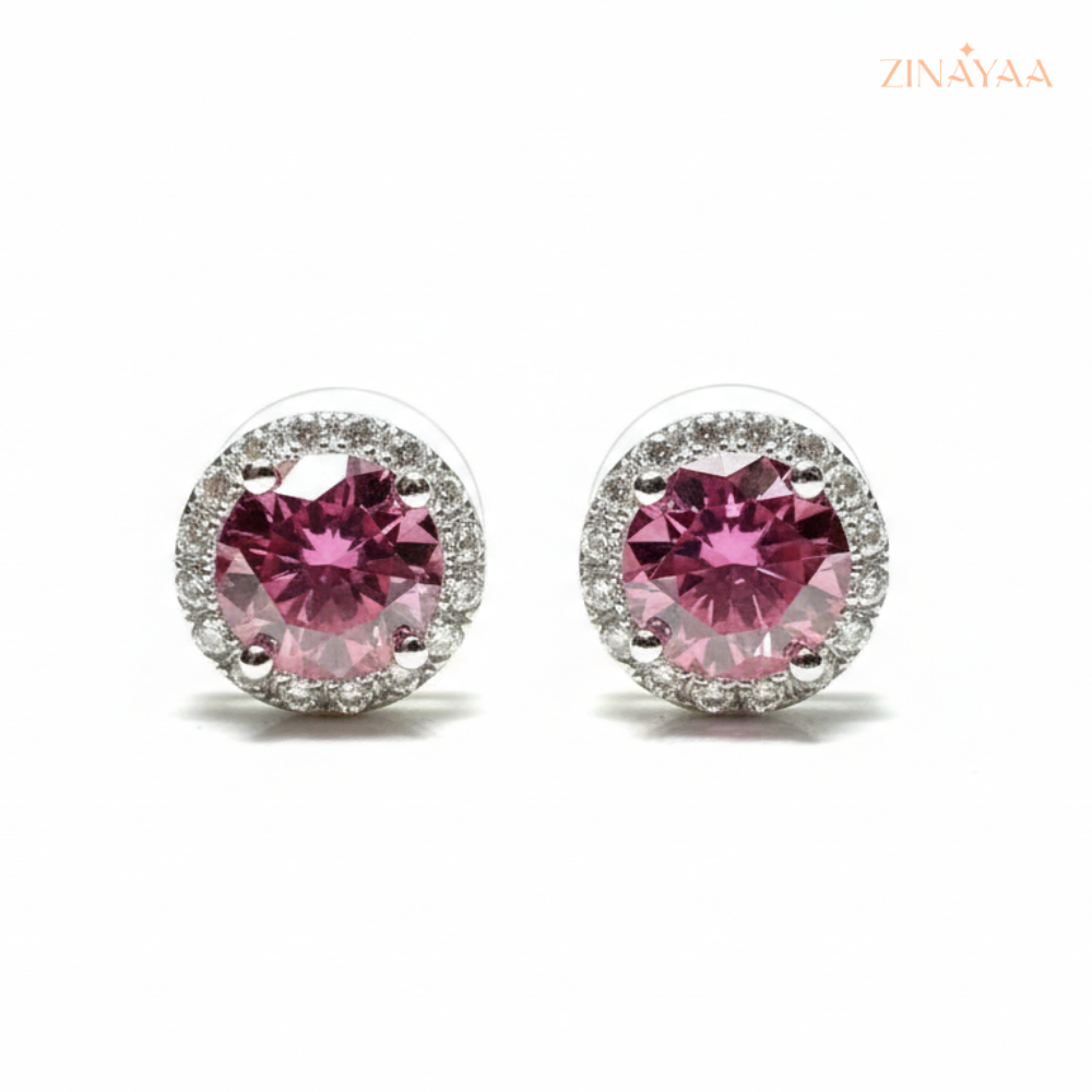 925 Sterling Silver Pink Halo Stud Earrings
