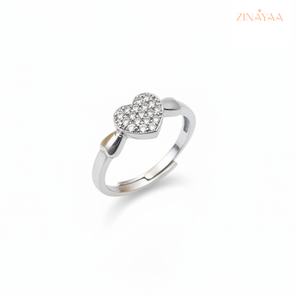 925 Sterling Silver Sparkling Heart Adjustable Ring