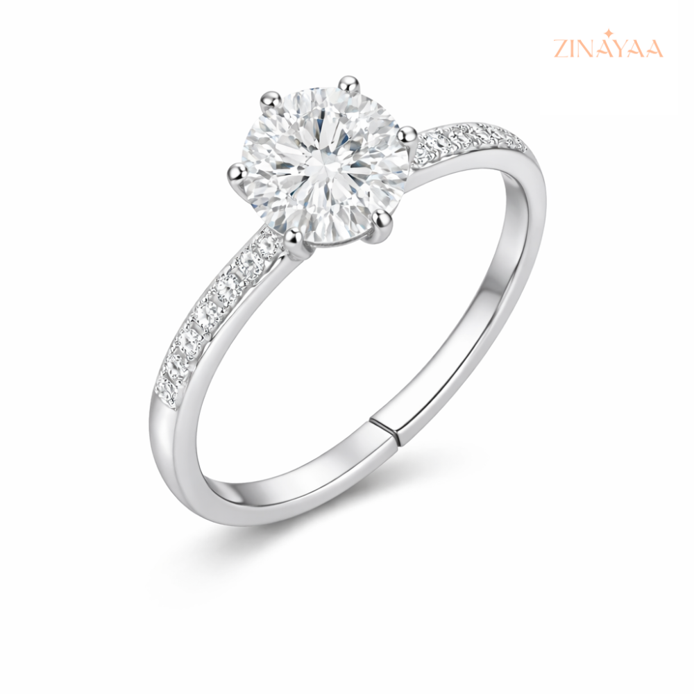925 Sterling Silver Classic Solitaire Adjustable Ring