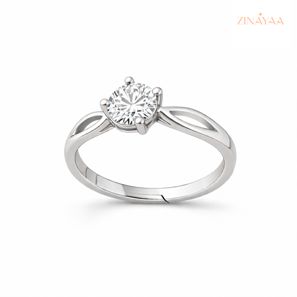 925 Sterling Silver Classic Solitaire Adjustable Ring