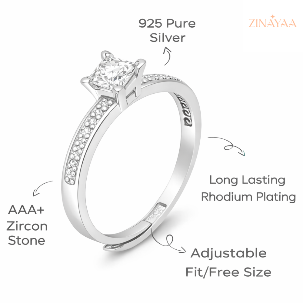 92.5 Sterling Silver Classic Brilliance Solitaire Women’s Adjustable Ring