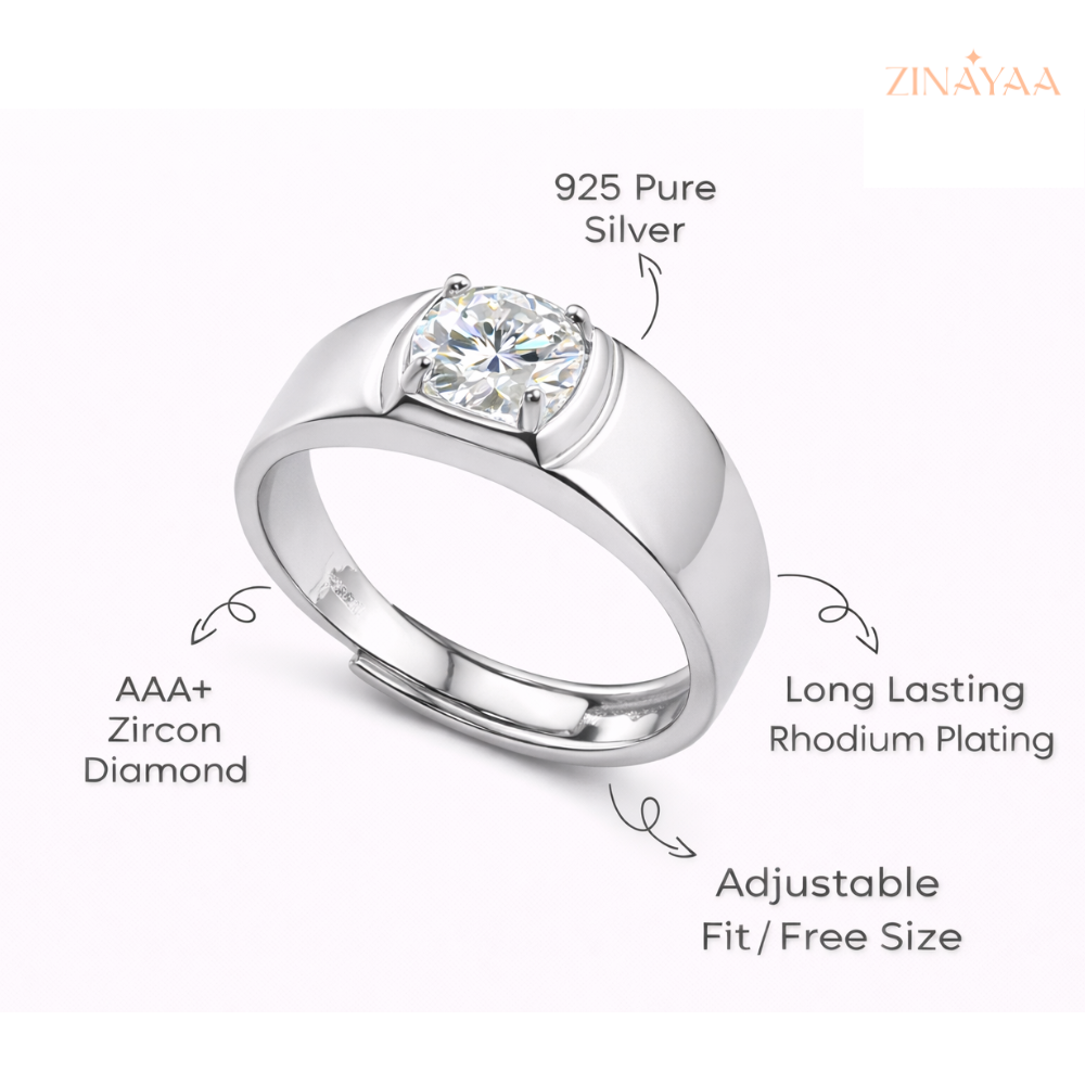 92.5 Sterling Silver Imperial Solitaire Men’s Adjustable Ring