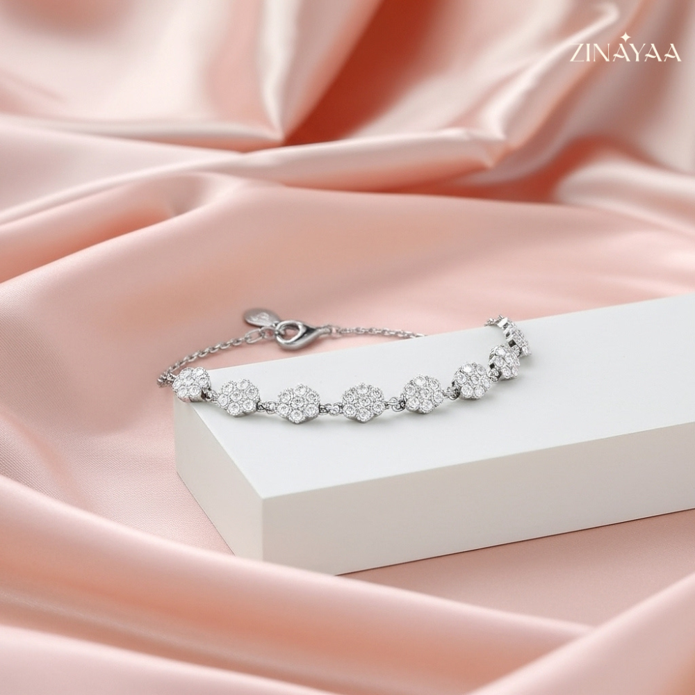 92.5 Sterling Silver Floral Diamond-Cut Bracelet
