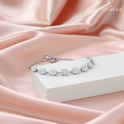 92.5 Sterling Silver Floral Diamond-Cut Bracelet