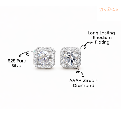 92.5 Sterling Silver Square Earrings Studs