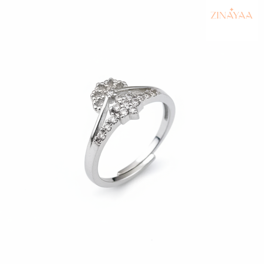 925 Sterling Silver Floral Spark Adjustable Ring