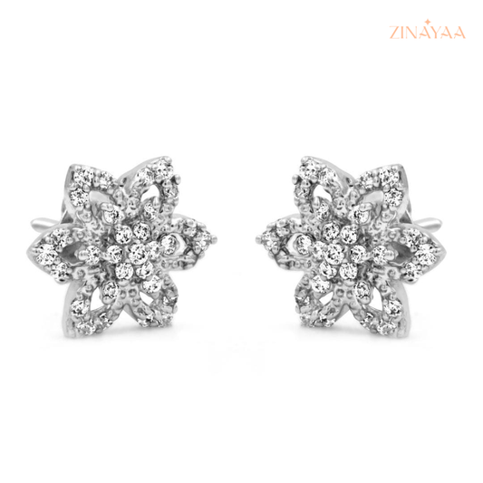 925 Sterling Silver Floral Sparkle Stud Earrings
