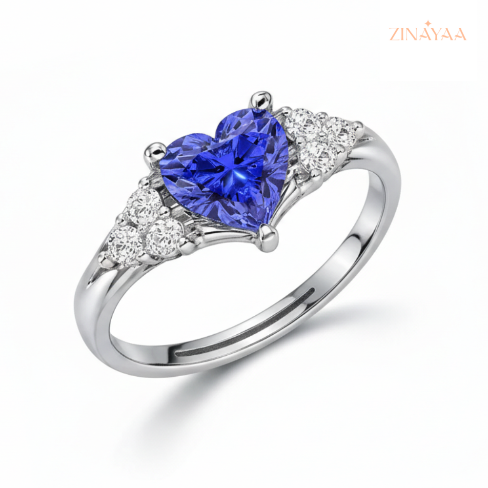 925 Sterling Silver Blue Heart Elegance Adjustable Ring