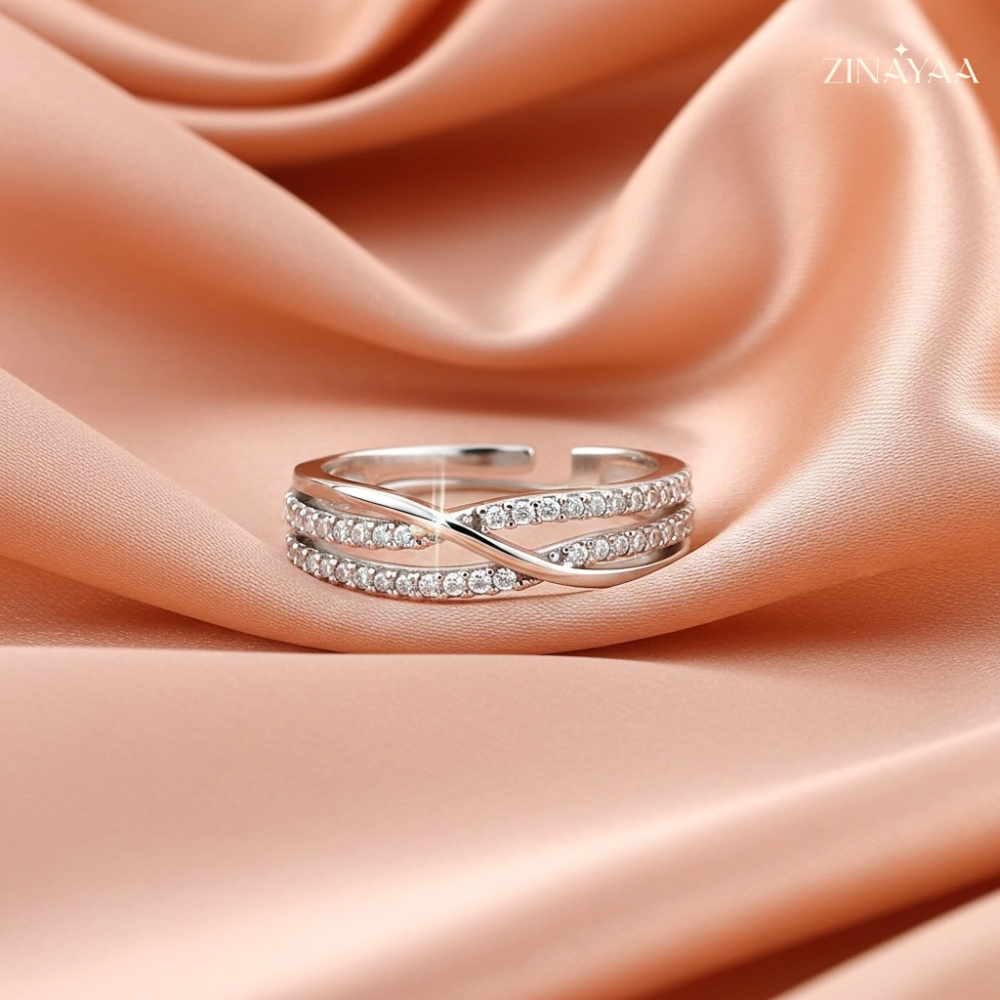 925 Sterling Silver Interlace Sparkle Adjustable Ring
