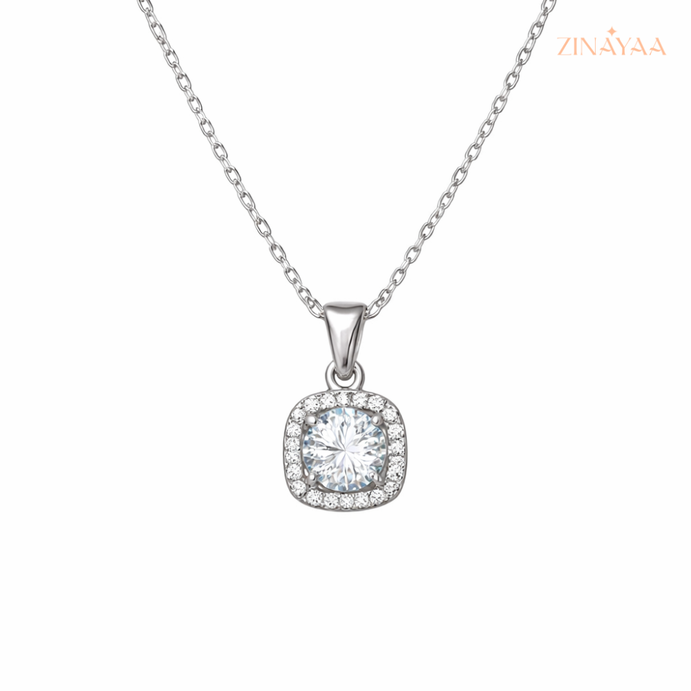 92.5 Sterling Silver Cushion Solitaire Pendant Necklace