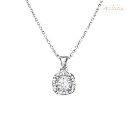 92.5 Sterling Silver Cushion Solitaire Pendant Necklace