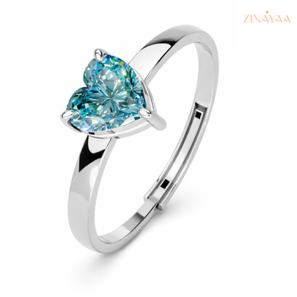 92.5 Sterling Silver Heart-Cut Blue Solitaire Ring For women