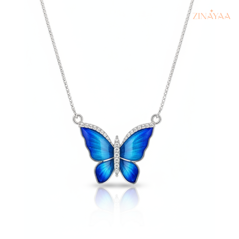 925 Sterling Silver Blue Butterfly Adjustable Necklace