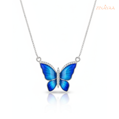 925 Sterling Silver Blue Butterfly Adjustable Necklace