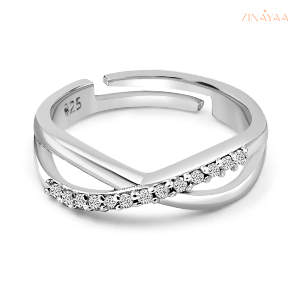 925 Sterling Silver Criss-Cross Men's Adjustable Ring