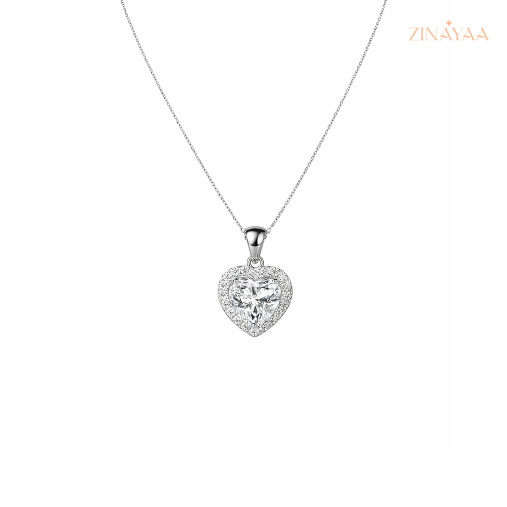 925 Sterling Silver Heart Halo Pendant Necklace