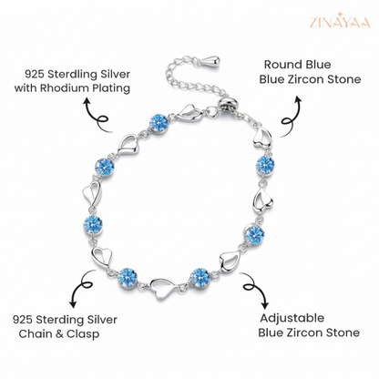 925 Sterling Silver Blue Heart Charm Bracelet