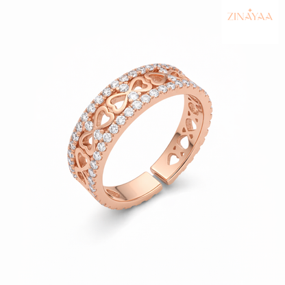 925 Sterling Silver Rose Gold Heart Band Adjustable Ring